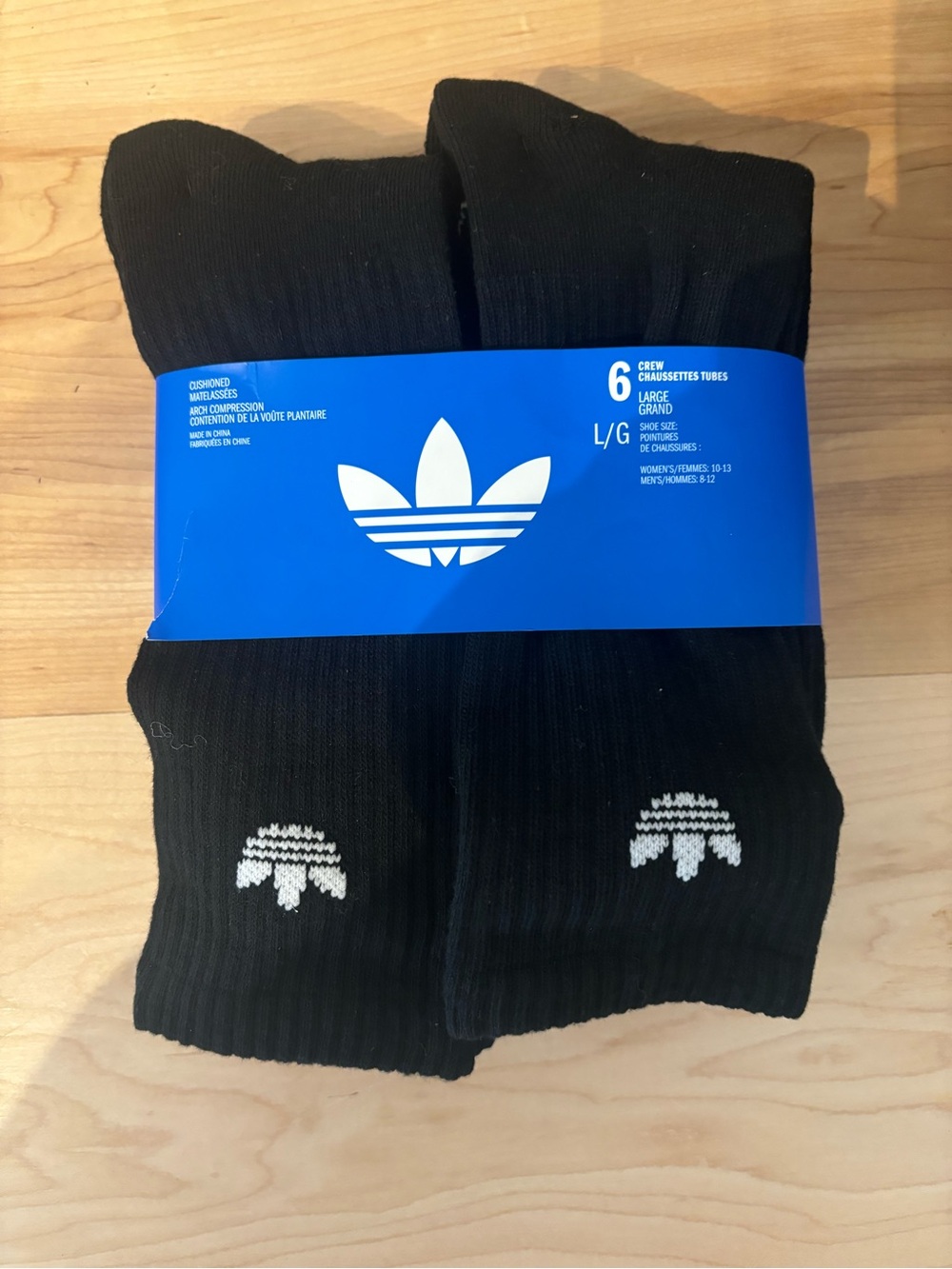 adidas Black Crew Socks with White Trefoil Logo - 6 Pack